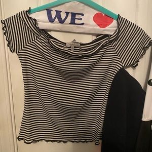 Black and white stripe off shoulder shirt
